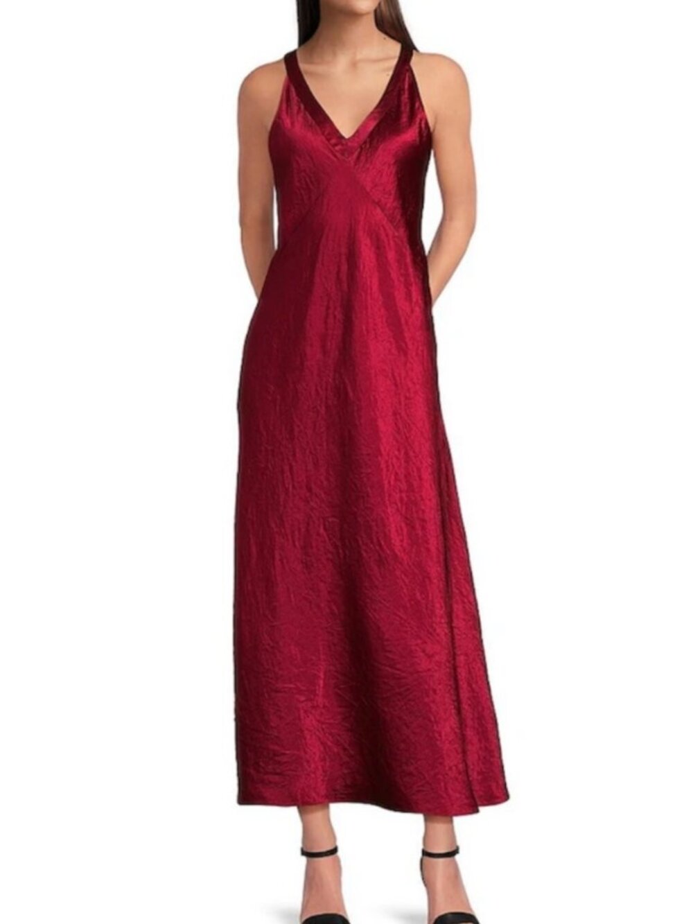 Eileen Fisher Wine Red Satin Dress Elegant Sleeveless Cocktail Party NEW - Picture 2 of 9